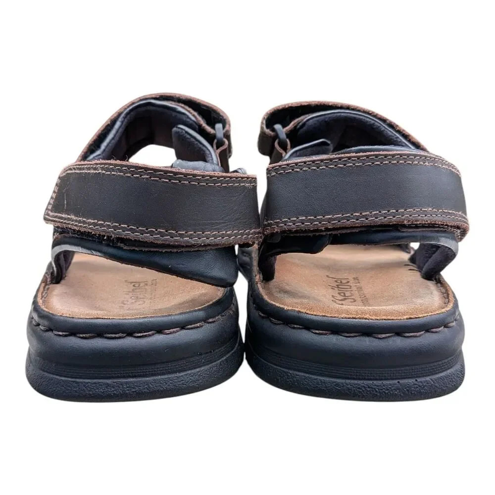 Josef Seibel Rafe Men's Leather Sandals Comfort Walking Brown Black Size 9 EU 42